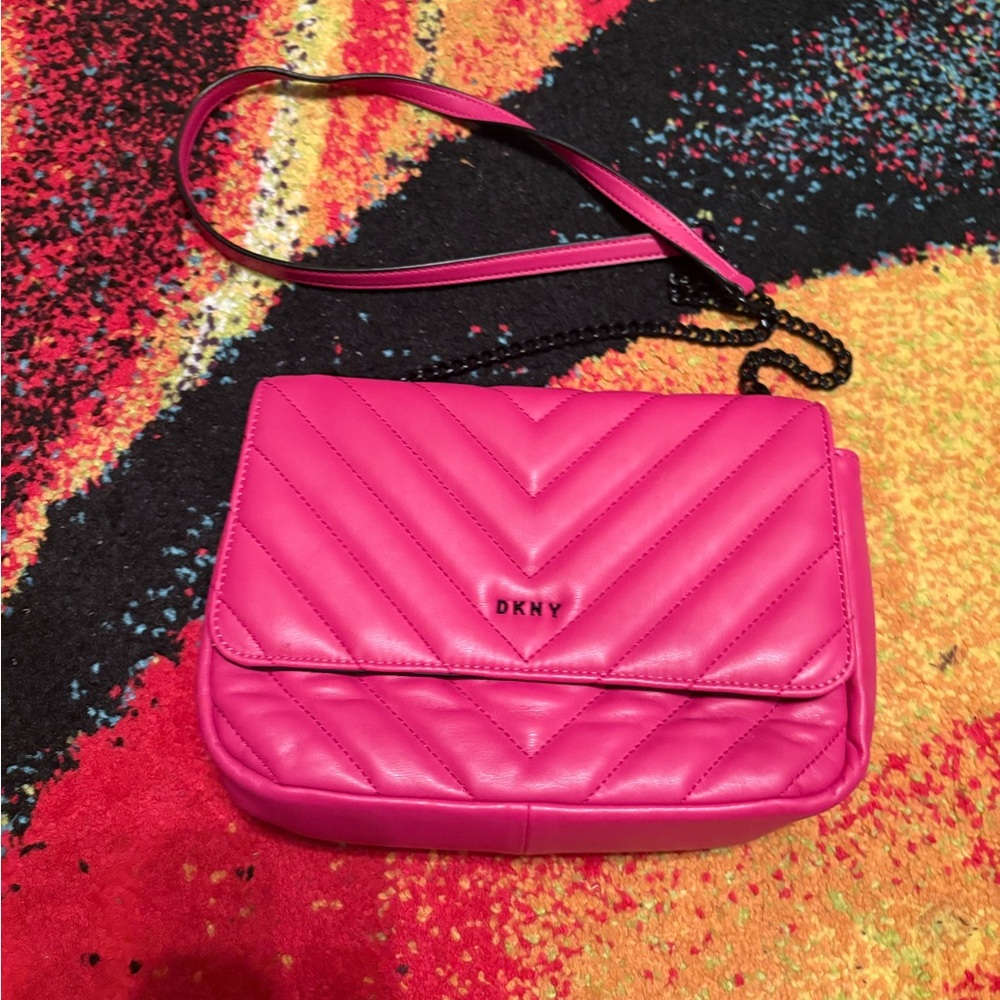 DKNY Vibrant Pink Chevron Crossbody Bag